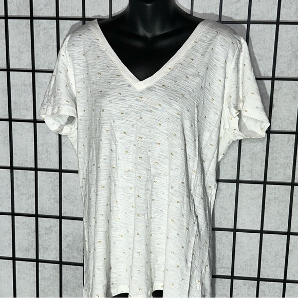Merona White Silver & Gold Sparkling V Neck Flowy Tee Large XXL New w/o tags - Picture 2 of 10